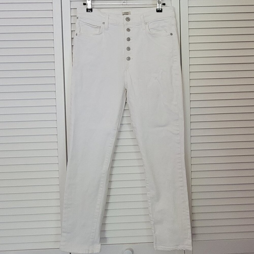 COH Olivia Crop High Rise Button Fly Slim Ankle Jean in White Wash